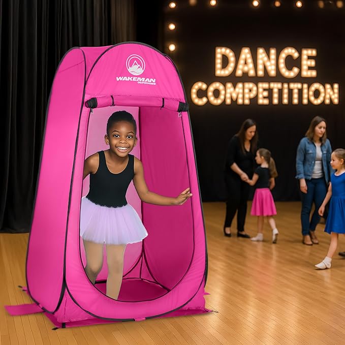 Wakeman Kid Size Pop Up Changing Tent, 3 x 3 x 5.2ft, Mini Camping Shower Tent, Portable Toilet Stall, or Dressing Room for Beach, Dance Recitals, or Sports with Carry Bag, Polyester, Pink