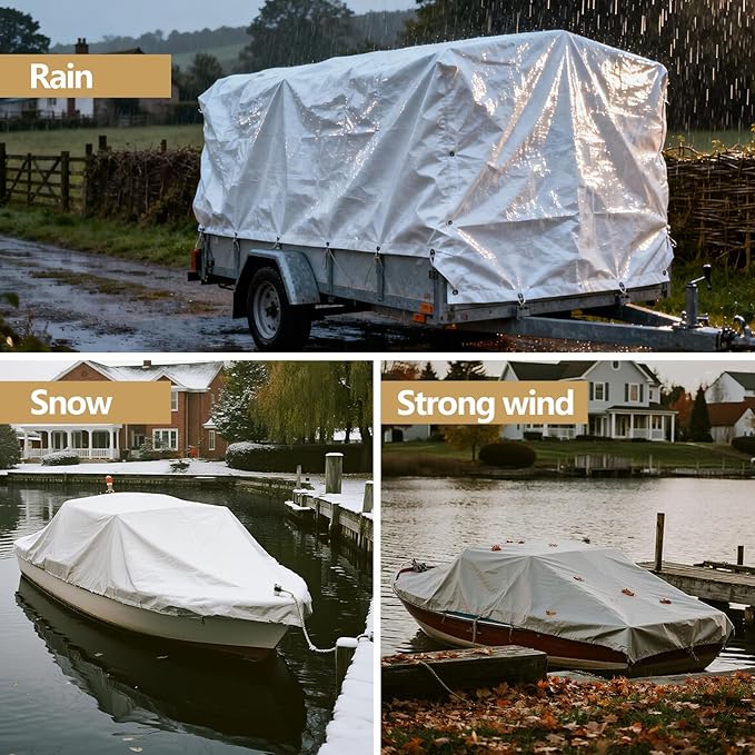 10x12 Feet Thickened Waterproof Tarp, 16 Mil Heavy-Duty Trap, Tarpaulin Cover for Camping, Emergency Rain Shelter, Outdoor Gear Protection, UV Resistant, Reinforced Grommets.