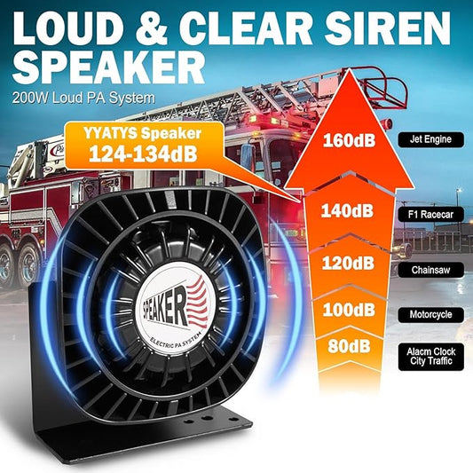 Emergency Police Siren Speaker Kit, 200W Multi-Tones Emergency Sirens PA System Extra Slim Speaker with Handheld Microphone, Car Alarm Megaphone for 12V Vehicles, Tow Truck Pickup Ambulance SUVs