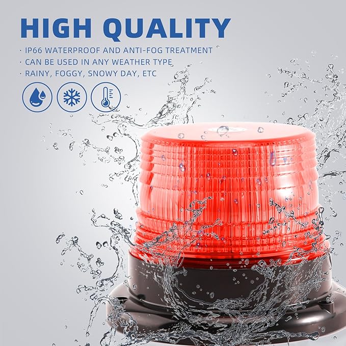 Red LED Beacon Lights 12-24V Warning Safety Flashing Emergency Roadside Strobe Mini Light Bar with Magnetic Base for Snow Plow Truck Construction Vehicles Forklift Tractor Golf Carts 1-Pcs