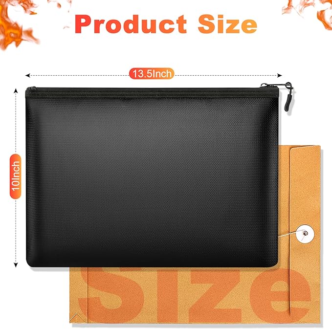 Fireproof Money Bag, 13.5 x 10 Inch, Fire Proof Bag for Documents, Waterproof Travel Document Holder & Organizer for Cash, Passport, Credit Cards - Portable Fire Resistant Pouch for Home