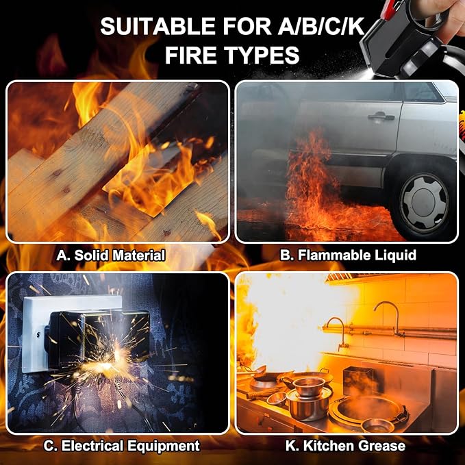 Fire Extinguisher for Home - Car Fire Extinguisher with Mount, Small A B C K Fire Extinguisher, Water-Based Fire Extinguishers for Car/House/Kitchen/Truck/Marine/Boat/Vehicle/utv/rv (2)