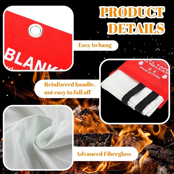 Jerify 24 Pcs Fire Blanket - Fiberglass Fire Emergency Flame Retardant Safety Fireproof Safety Suppression Cover Blanket for Kitchen, Home, Car and Office - 39 x 39 Inch (Red)