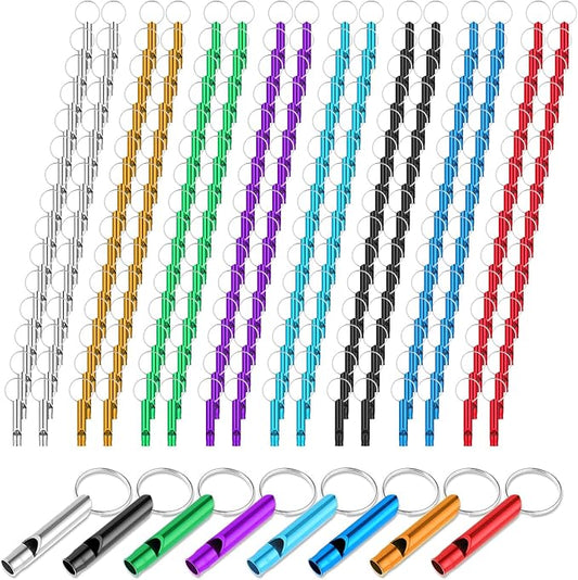 210 Pcs Emergency Whistle with Keychain, Aluminum Survival Whistles Extra Loud Metal Whistle for Outdoor, Camping, Sports, Boating, Hiking, Hunting 9 Colors