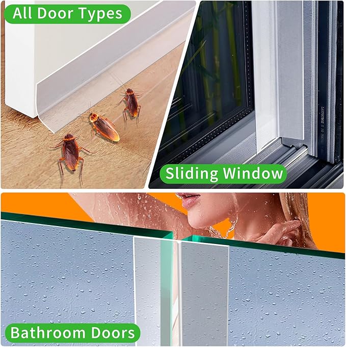 Door Weather Stripping Seal Strip, Door Draft Stopper for Door Frame, Window, Shower Door Bottom Seal, Strong Adhesive Silicone Weather Stripping for Weatherproofing and Noise Reduction, Black