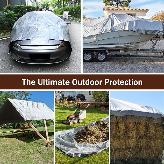 Sunvigor Tarp Waterproof 8x10Ft, Heavy Duty Tarp Cover Extra Thick 14 Mil Tear and UV Resistant, Outdoor Tarps with Grommets and Reinforced Edges for Roof, Camping, Patio, Pool, Boat