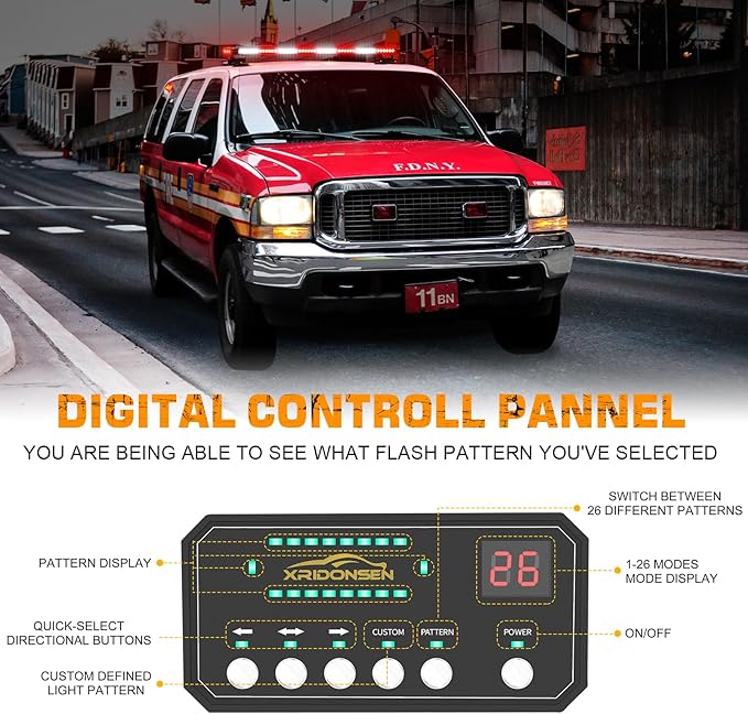 XRIDONSEN 37 inch 104 LED Roof Top Emergency Lights Red White Emergency Firefighter Strong Magnetic Strobe Light Bar Warning Hazard Flashing Safety First Responder for Vehicles POV Fire Trucks Pickup
