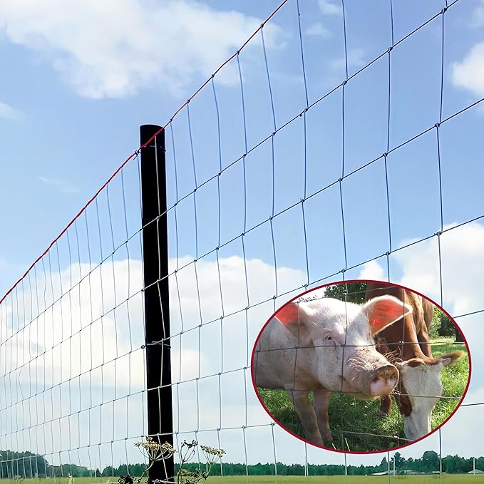 Thickened Heavy Duty 5x164ft Galvanized Farm Fence, Heavy Duty zinc Wire Fence with red Warning Lines