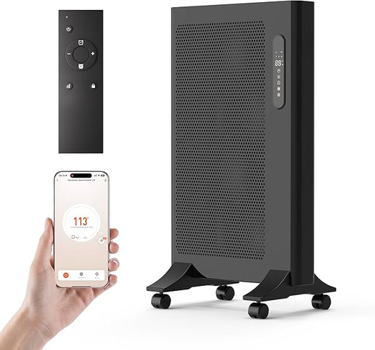 Mica Infrared Space Heater, 1500W Portable Panel Heater for Indoor Use, Large Room, WiFi Smart App & Alexa Control, Fast Heating, Energy Efficient, Quiet, Black