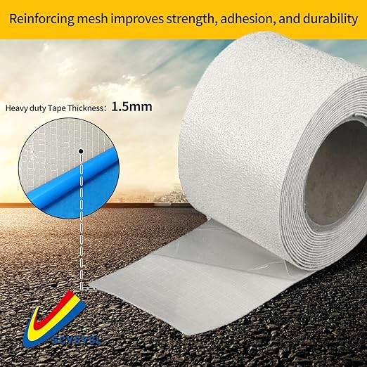 Reflective Pavement Marking Tape Slip-Resistant and Durable, Heavy-Duty Rubber Base for Outdoor Applications, Perfect for Driveways, Walkways, and Parking Areas (White, 4 Inch X 18 Feet)
