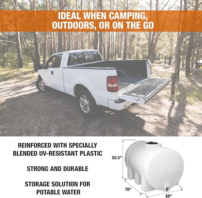 RomoTech 550 Gallon Polyethylene Storage Tank with Legs–Heavy-Duty Horizontal Water Storage Tank for Farms, Industrial or Chemical Use–UV-Resistant, Rustproof, BPA-Free Plastic Liquid Tank, 821242659