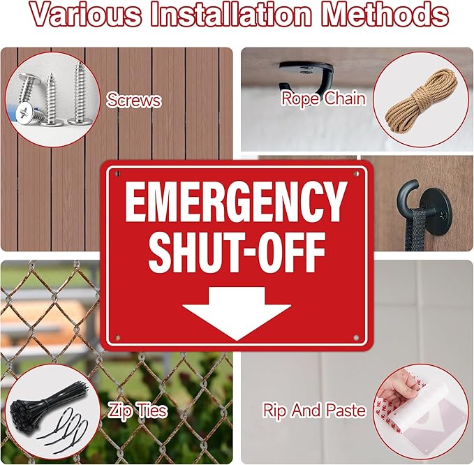 Emergency Shut-Off Sign Sticker with Down Arrow, Waterproof Durable Emergency Stop Stickers, Shut Off Valve Sign for Powered Machinery and Equipment
