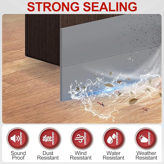 MYFAMIREA Door Weather Stripping 2IN (W) x 20FT (L) Door Draft Stopper Seal Tape Silicone Seal Strip Self Adhesive Shower Sweep Insulation Tape Side Bottom Strip for Sliding Glass Window Gap, Gray