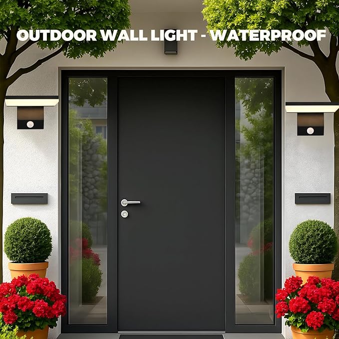 LED Motion Sensor Outdoor Wall IP65 18W, Black Folding LED Wall Lamp, 3000K Waterproof Courtyard Wall for House Porch Garage