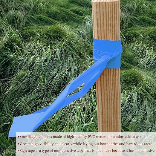 GEYYANG Blue Flagging Tape,3.35 Mil Thick,1-3/16" x 98ft, 6 Rolls - NO Adhesive - Survey and Mark Boundaries, Trees and Hazardous Areas - Weatherproof and Fade-Resistant