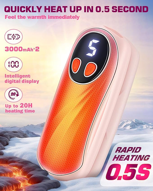 Hand Warmers Rechargeable 2 Pack, 6000mAh Electric Hand Warmers, 5-Level Heating with Battery Display, Reusable Portable Pocket Heater, Gifts for Christmas, Outdoor, Golf, Travel, Hunting, Camping