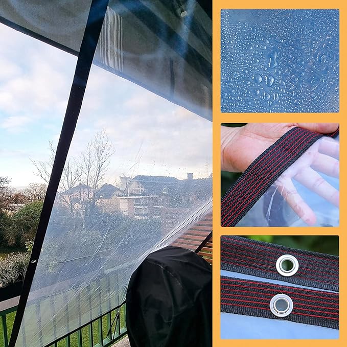 Waterproof Tarps, 6x12 FT - Clear Vinyl Patio Enclosure, Transparent Tarp, Greenhouse Plastic Sheeting - Heavy Duty Tarp for Patio Winter Garden Lawn Plants Pet Hutch Roof
