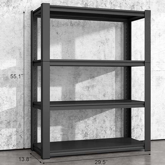Metal Shelves,Garage Storage Shelves Heavy Duty,4 Tier Shelving Units and Storage,Metal Storage Racks Load 2000lb,Warehouse,Basement,Black