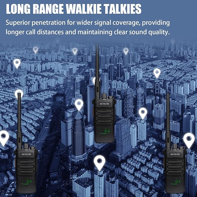 Retevis RT86 2 Way Radio Long Range with Earpiece, Professional Walkie Talkie High Power,Commercial Work Radio Bulk,Heavy Duty Two Way Radio Rechargeable, for Industry Construction Warehouse(10 Pack)