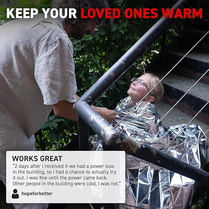 72 HRS Large Emergency Mylar Space Blankets 60-Pack, MIL-SPEC 54″ × 88″ Thermal Survival Foil – Retains 90% Body Heat, Waterproof Reflective Blanket for Camping, Hiking, Marathon, First Aid