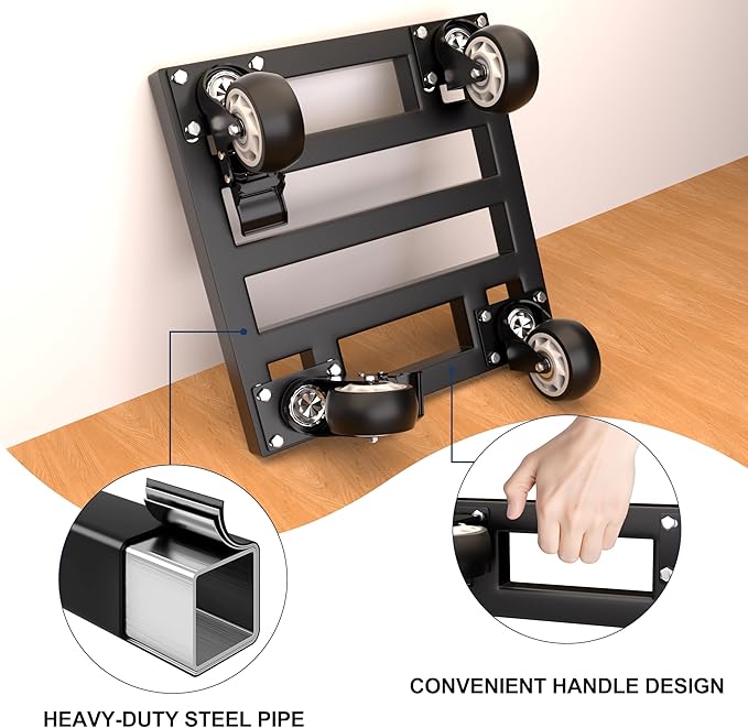 Metal Furniture Utility Dolly, 14" x 14" Heavy Duty Moving Dolly with Locking Wheels, 800lbs Capacity Compact Mobile Base for Home Office, Workshop, Garage, Black
