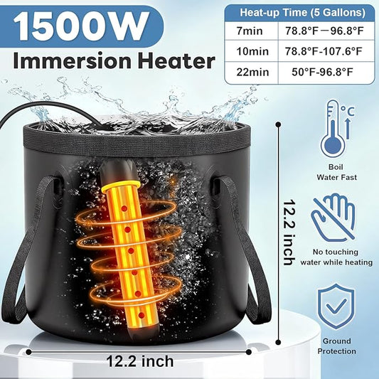 Portable Shower with Heater 1500W Camping Water Heater with Shower Head 3 Spray Modes, 6000mAh Rechargeable Shower Pump with LED Display Foldable Bucket Outdoor Showering for Hiking RV Car Travel Pet