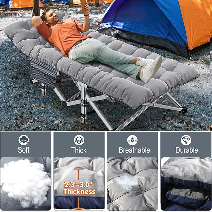 ABORON Heavy-Duty Folding Guest Bed for Adults, 500lb Capacity, Portable Extra Cot with 1235D Double Layer, Ideal for Indoor Guest Stays & Temporary Home Use