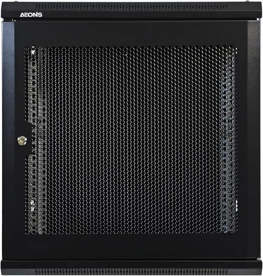 12U Professional Wall Mount Network Server Cabinet Enclosure 19-Inch IT Network Rack Meshed Door Low-Profile Black