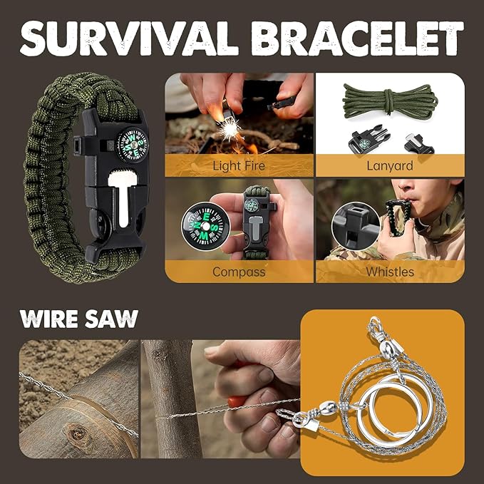Gifts for Men Him Dad, Survival Kit and Equipment 25 Pcs, Valentines Gifts for him, Christmas Stocking Stuffers,Camping Essentials, Survival Gear, Cool Gadgets for Men