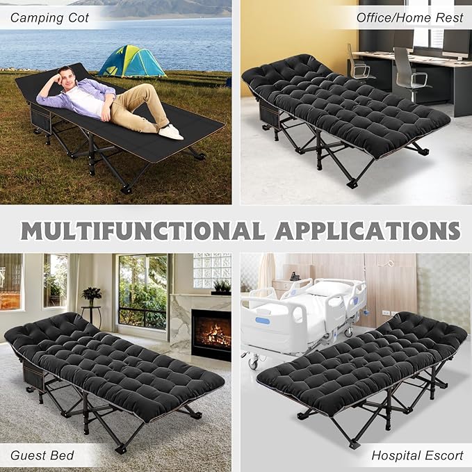 ABORON Heavy-Duty Folding Guest Bed for Adults, 500lb Capacity, Portable Extra Cot with 1207D Double Layer, Ideal for Indoor Guest Stays & Temporary Home Use