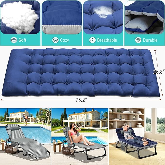 ABORON Patio Lounge Chair, Folding Guest Bed Cot for Adults, 500LB Heavy-Duty Capacity, Portable Extra Bed with Comfort Mat, Quick Fold Design for Indoor Guest Stays & Temporary Use