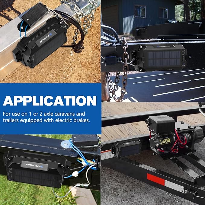 ATEM POWER Trailer Brake Controller Kit with Switch 12V 3AH LifePO4 Lithium Battery Trailer Breakaway Kit Brake Controller Bulit-in Solar Panel LED Indicator Break Away System for Trailer Caravan IP65