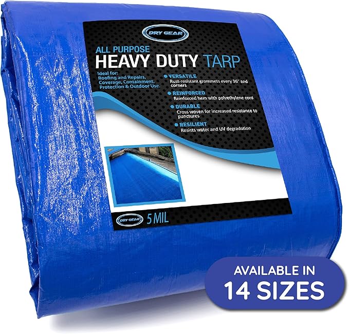 30x50 Blue Waterproof Tarp – Heavy Duty 5 MIL Thick Outdoor Tarpaulin Cover - Multi Purpose Protection for Camping, Tent, Roof, Patio, Pool, Floor, Furniture, Boat, Truck Beds, Pack of 1