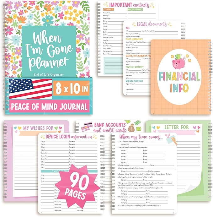 End of Life Planner Organizer Binder - When I Die Book Planners, Death Book Planner Organizer, Death Planning Organizers, Emergency File Notebook, Funeral Planning Books, Designed in USA