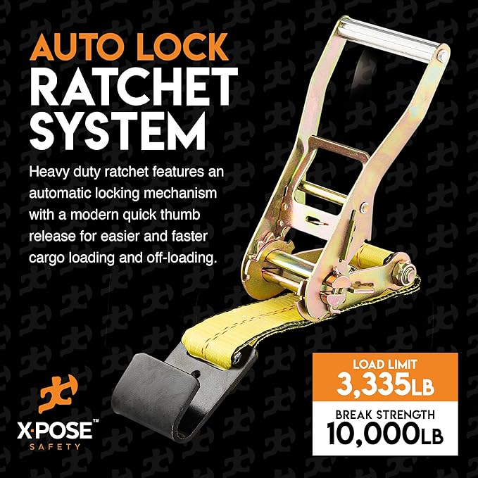 Ratchet Straps Heavy Duty 2" x 27' – 10,000 lbs Break Strength Tie Down Straps with Flat Hooks, Ratcheting Cargo Straps for Truck, Trailer, Kayak, Motorcycle & Moving – 1 Pack