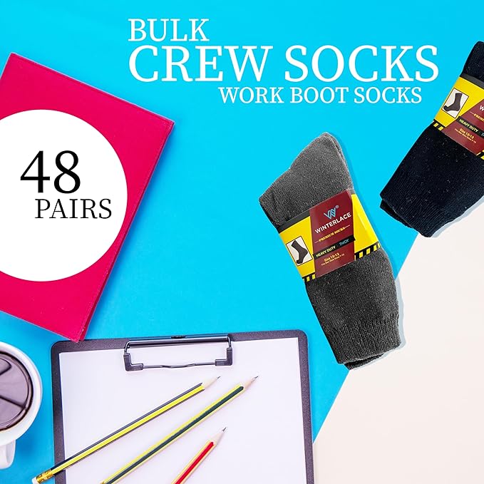 48 Pairs Bulk Thermal Winter Socks for Men, Warm Heavy Duty Cold Resistant Thick Boot Sock