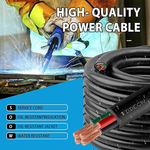 25ft 8/4 8 AWG Portable Power Cable (4 Conductor) - SOOW 600V 8 Gauge Electric Wire for Motor Leads, Portable Lights, Battery Chargers and Machinery - 4 Conductor - 25 Feet Electrical Cord