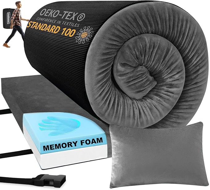 Sleeping Pad,3-inch Thick Memory Foam Camping Mattress,Portable Roll-Up Mat for Car/Tent/Floor/Cot/Travel,Comfortable Pad for Guests Sleepover