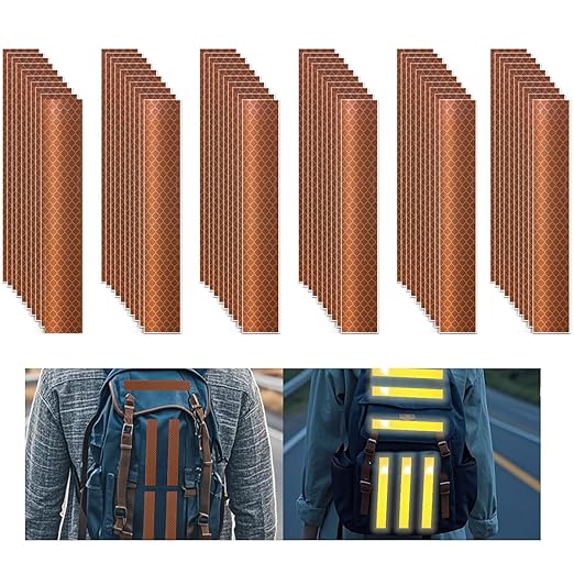 Brown Reflective Stickers 1 inch X 6 inch, Outdoor Waterproof High Visibility Warning Safety Adhesive Reflector Tape (60 Pcs)