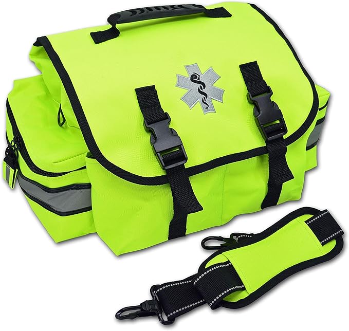 Lightning X Personalized First Responder EMT EMS Trauma Bag w/Stocked First Aid Fill Kit B & Custom Embroidered Name Patch (Fluorescent Yellow)