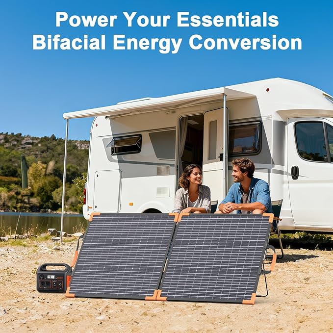 100 Watt Bifacial Portable Solar Panel for Power Station, 20V Foldable Solar Charger with IP68 Waterproof, 23.5% High Efficiency with 2 Reinforced Kickstands for Camping RV Off-Grid Blackouts