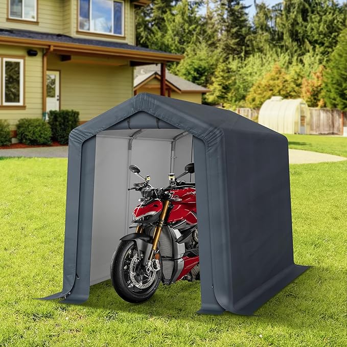 MFSTUDIO 6x10 Storage Sheds, Outdoor Shades Portable Storage Shelter Garage with Rolled up Zipper Doors, Heavy Duty Garages Carport Tent for Motorcycle, Bicycles and Outdoor Tools