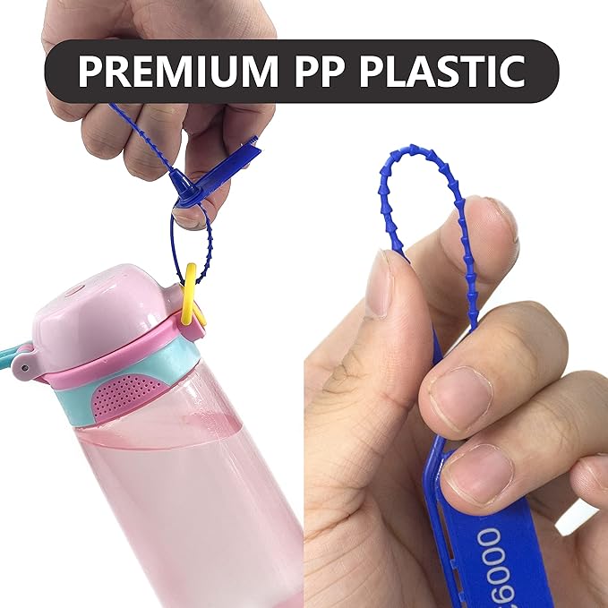 100 Plastic Tamper Seals Numbered Label Tags Pull Tite Security Seals Adjustable Length Breakable Tags Secure Inspection Tags for Fire Extinguishe Pin, First Aid Kits (Blue)