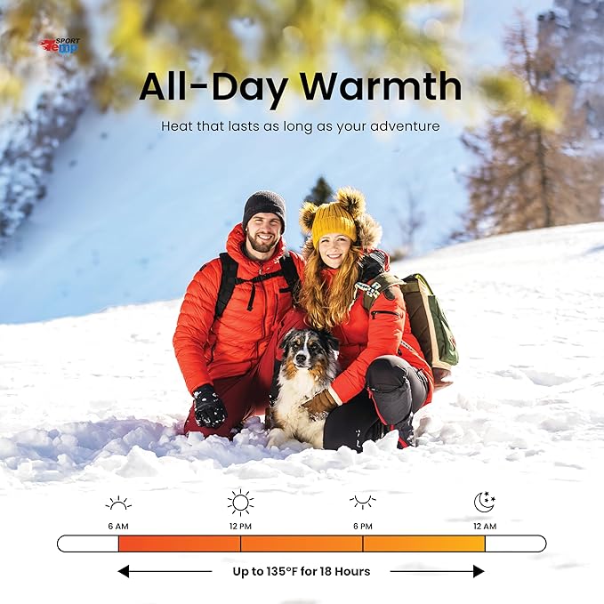 Large Hand & Body Warmers - Up to 18 Hours of Heat, Super Long Lasting - Easy, All Natural - Air Activated, for Body, Hands & Toes - Odorless Hot Hand Warmer - Sport Temp
