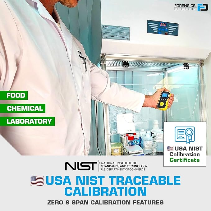 Ethylene Gas Detector (C2H4) by Forensics | USA NIST Calibration & Certificate | USB Recharge | Sound, Light and Vibration Alarms | 0-100ppm C2H4 |
