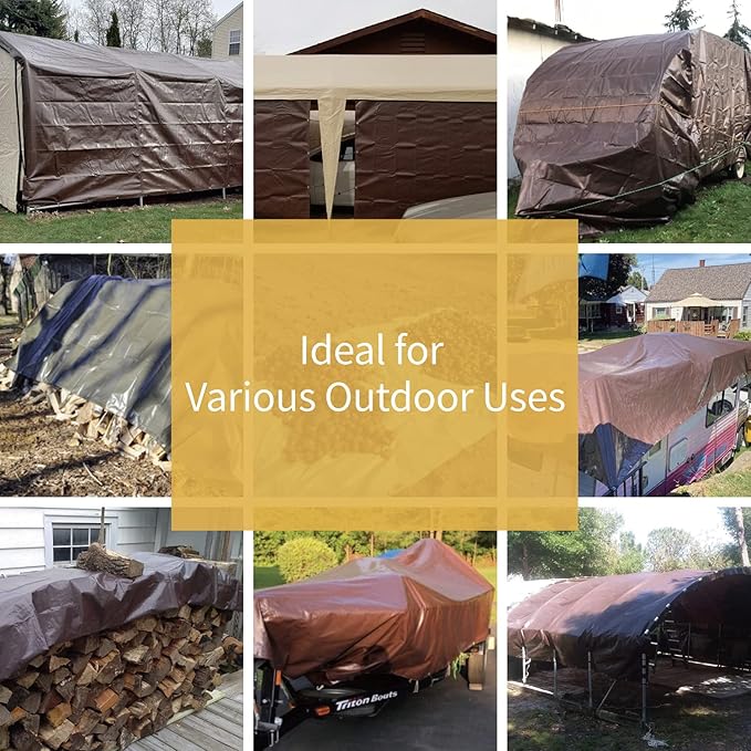 GUARD SHIELD Brown/Green Tarp 12x14 Feet Medium Duty Outdoor Waterproof Multi Purpose Poly Tarps Cover 7mil