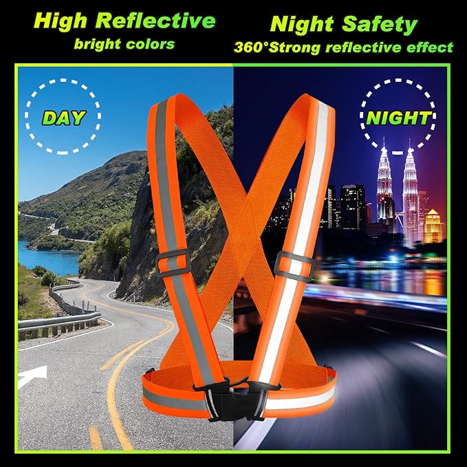 Hercicy 20 Pcs Reflective Vest High Visibility Safety Vests, Adjustable Running Gear Straps Lightweight Reflector for Construction (Green,Orange)