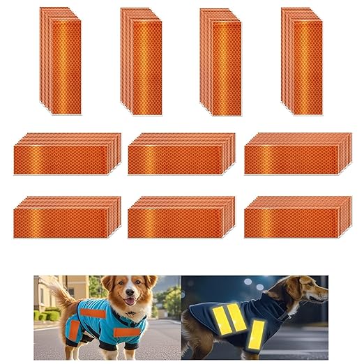 Non Fading Orange Reflective Stickers 2 inch X 6 inch, Outdoor Waterproof High Visibility Warning Safety Adhesive Reflector Tape (100 Pcs)