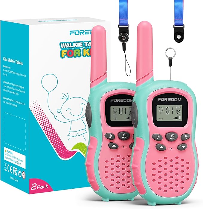 FOREDOM Walkie Talkies for Kids Walkie Talkies Long Range for Girls Age 3 to 12 Year Old Birthday Toys with Flashlight, Lanyards, 2 Pack - Pink