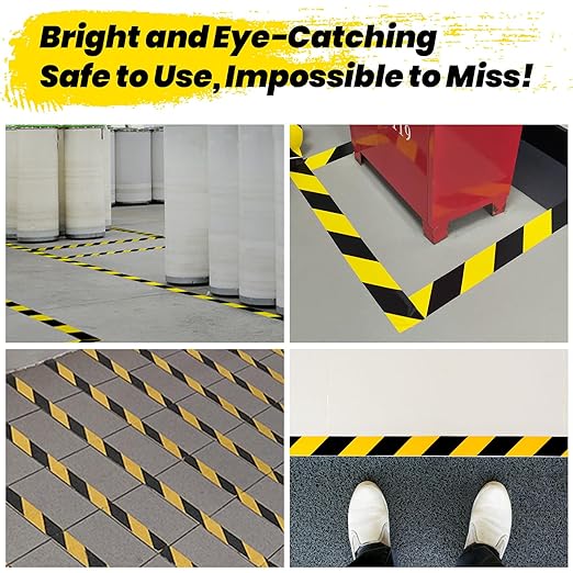 ADHES Black and Yellow Safety Tape, 2 Inch X 108 Feet Warning & Hazard Tape Weather-Resistant Caution Tape Roll for Marking Walls, Floors, Pipes and Equipment